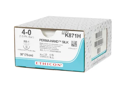 Etichete de cusătur de mătase ETHICON PERMA-HAND - calibru 4/0 ac 17 mm RB-1 - împletite