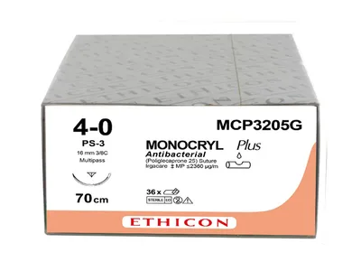 Ethicon Monocryl - Fir de sutură resorabil, calibru 4/0, ac 16 mm