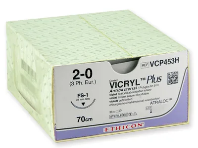 Vicryl Plus - fire absorbabile 2/0, ac 24 mm - împletite