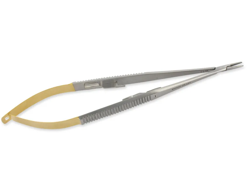 Holder Castroviejo cu ac drept GOLD - 21 cm - vârf rugos