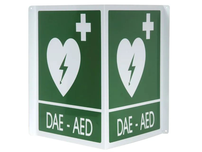Semn aluminiu dublu față DAE-AED 34x36 cm pentru defibrilatoare